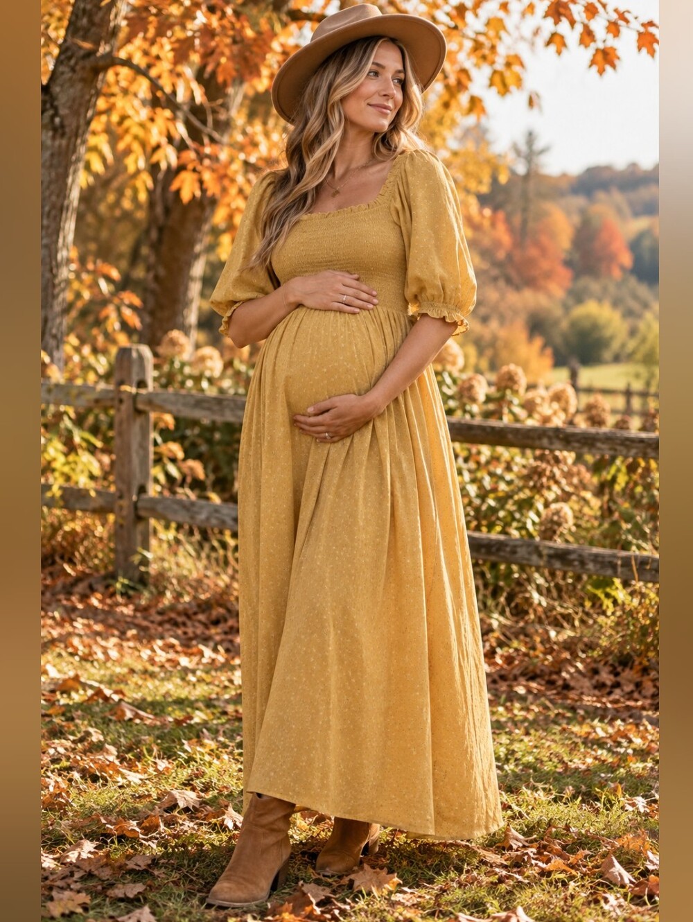 Hatch Mustard Smocked Square-Neck Maxi Dress